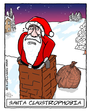 Teddy Tietz Cartoon der Kalenderwoche 51 - Sankt Nikolaus steckt im Kamin fest und bekommt Claustrophobia